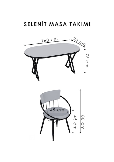 Mutfak Masa Sandalye Takımı Selenit 80-140 Oval Gold 6 Kişilik Mutfak Masası Takımı Gold