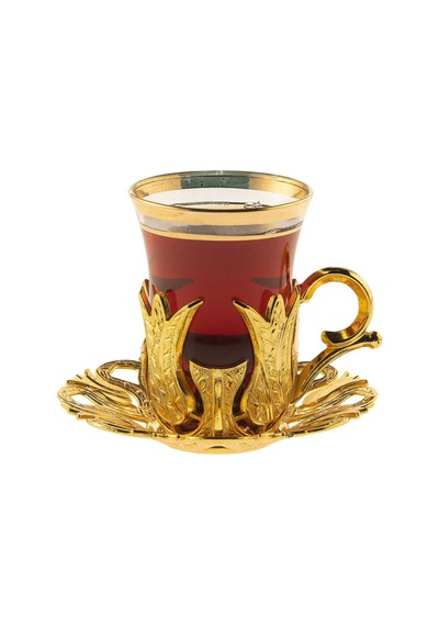 Çay Sunum Seti Tepsili Metal Gold Hanedan Model