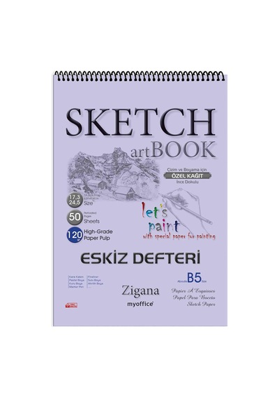 Zigana B5 Spiralli Eskiz Defteri - 50 Yp, 120 Gr Çizim Bloknotu, Sanat Defteri