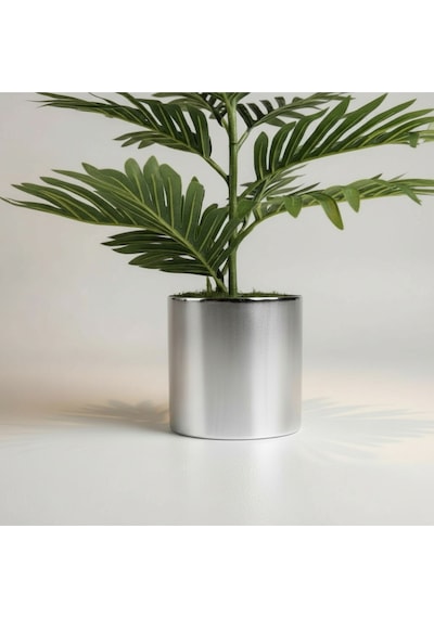 100 Cm Yapay Areca Palmiyesi Premium Dekoratif İç Mekan Bitkisi Metal Gümüş Saksı Yeşil