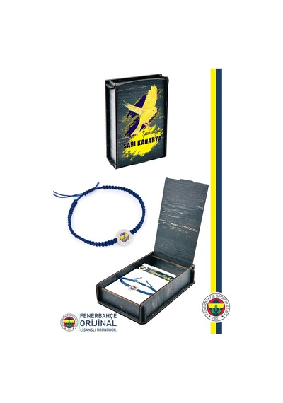 Fenerbahçe Lisanslı Fb Logo Makrome Bileklik Kanarya Baskılı Hediyelik Ahşap Kutulu