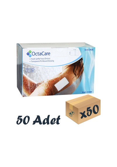 OctaCare Şeffaf Pedli Su Geçirmez Yara Örtüsü Steril Tekli Paket 5 CM x 9 CM 50 Adet