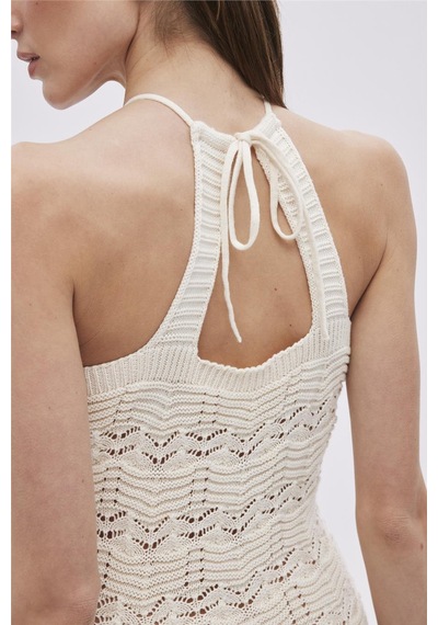 Sherin Ekru Halter Yaka Midi Triko Elbise-ekru