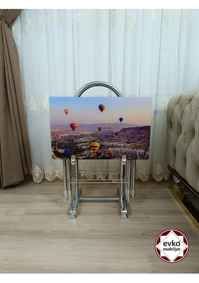 Evko Mobilya Çanta Zigon Sehpa, 4'lü Sehpa, Zigon Sehpa, Servis Sehpası, Camlı Sehpa, Katlanır Sehpa -
