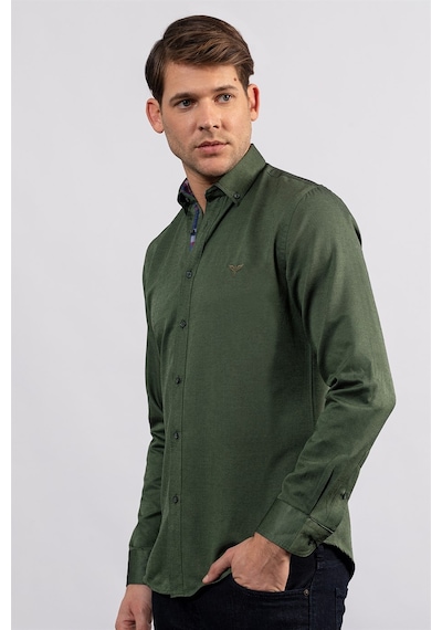 Tudors Slim Fit Dar Kesim Uzun Kol Erkek Gömlek-23464 Yeşil