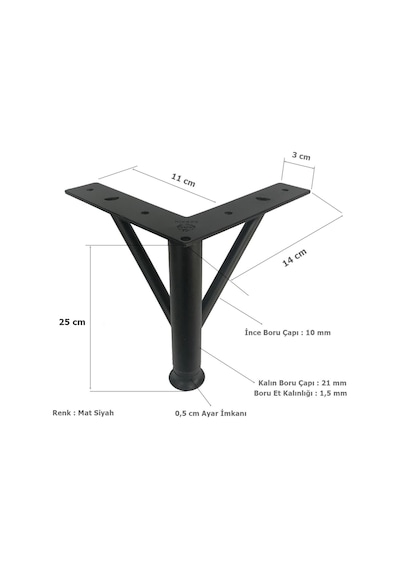 4 Adet Firkete Ayak Metal 25 Cm Mat Siyah Mobilya Koltuk Ayağı Siyah