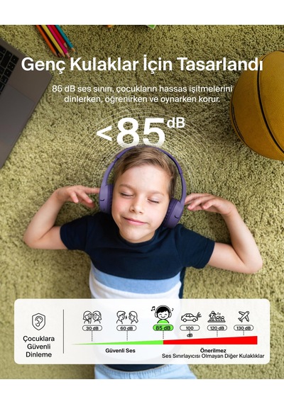 Belkin Soundform Mini Kablosuz Çocuk Kulaklığı, Entegre Mikrofonlu Ve Eğlenceli Çıkartmalı, 30 Saat Oynatma Ders, Tatil, iPhone, Apple iPad Uyumlu, Galaxy İçin Kulak Üstü Kulaklık, Lila