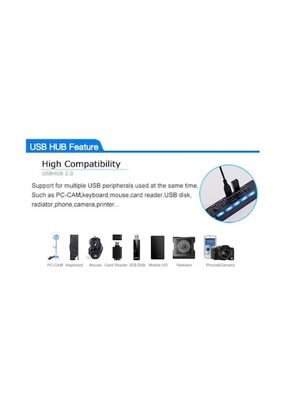 Lunatic 7448 7 Port Usb Hub Switch 40 Cm Çoklayıcı Çoğaltıcı Usb 2.0 - 480 Mbit/sn Veri Aktarım Hızı