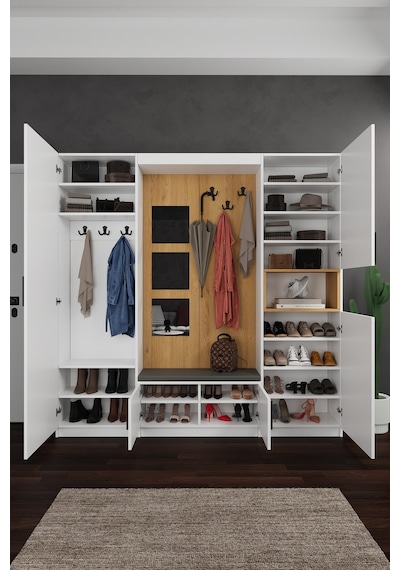 Lüks Aynalı Portmanto Askılı Vestiyer %100 Mdf Çok Raflı Ayakkabılık V04 Beyaz - Karına Lüks Aynalı Portmanto Askılı Vestiyer %100 Mdf Çok Raflı Ayakkabılık V04 Beyaz - Karına