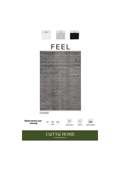 Feel Fl010z Gri Halı Modern Desenli Akrilik Tozu Az Pamuk Taban Salon Halısı Yatak Odası Koridor