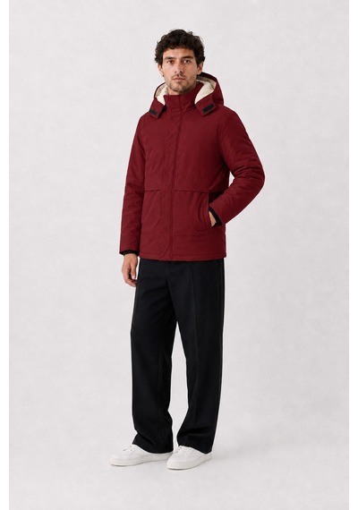 Maison Rae Erkek Kırmızı, Çıkarılabilir Kürklü Kapüşonlu, Su Ve Rüzgâr Geçirmez Oxford Kumaş Kışlık Mont