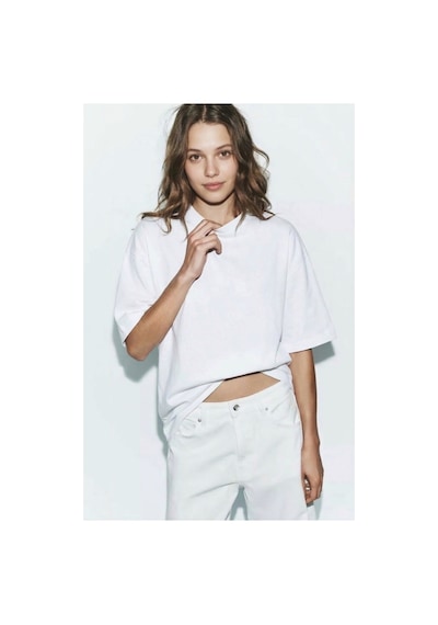 Feg Store %65 Pamuk Kadın Oversize Beyaz Fit Bisiklet Yaka T-shirt
