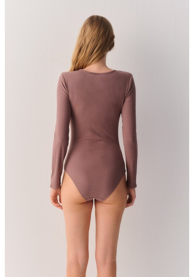 Suwen Fine Rib Modal Ribanalı Body St6004612019 Kahverengi
