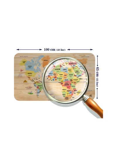 Ahşap Görünümlü Türkçe Eğitici Detaylı Atlası Dünya Haritası Duvar Sticker -60x105-3868 - Renkli Çok Renkli