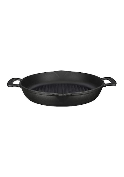 Lava Döküm Yuvarlak Izgara Tava, Metal Kulplu, 32cm, Siyah Açık Bakır