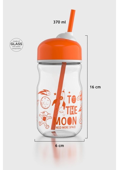 Renga Bubble Kids To The Moon Desenli 370 Ml Pipetli Cam Şişe 182027 Turuncu