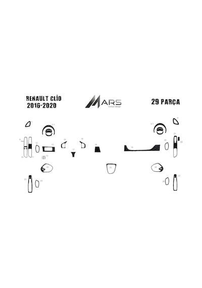 Renault Clio 2016-2020 Torpido Kaplama 29 Parça Siyah Karbon