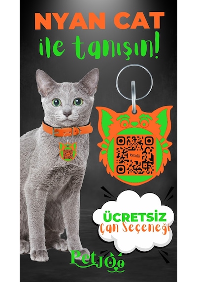 Petjoo 2.Nyan Cat Yeşil-Turuncu Qr'lı Kedi Künyesi