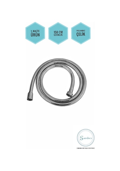 Sardıcı Gümüş Renk 1. Kalite Paslanmaz Spiral Banyo Duş Hortumu 150 Cm