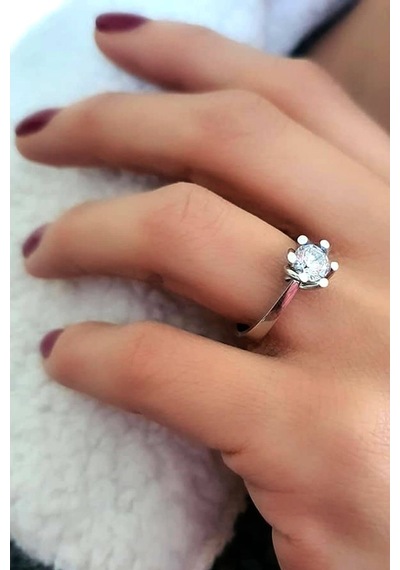 Swarovski Taşlı Gümüş Burgu Tek Taş Yüzük 18