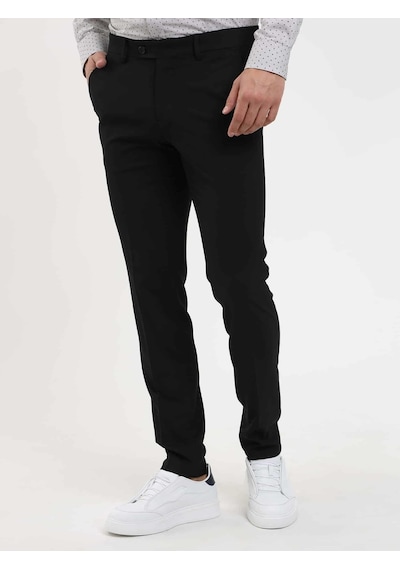 Dufy Siyah Erkek Ekstra Slim Fit Melanj Desenli Klasik Pantolon - 103484-siyah Siyah