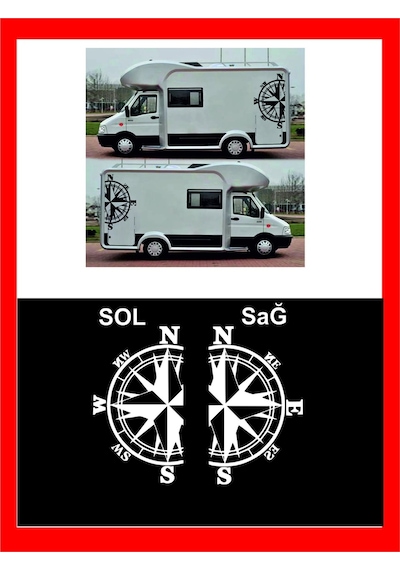 Pusula 2 Adet 48 28 Cm Sağ-sol Oto Sticker -karavan Sticker- Kamp Sticker Miss-774