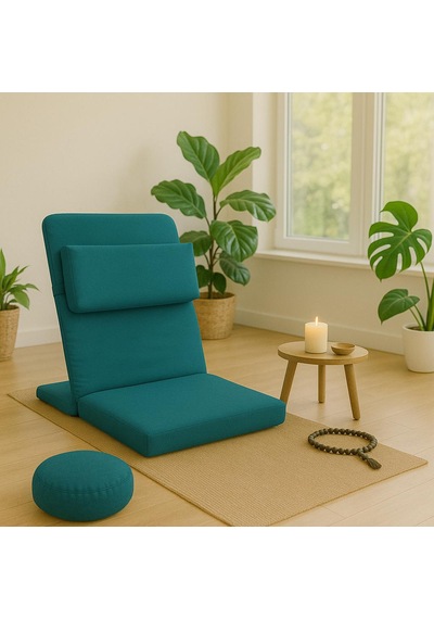 Ekstra Destek Yastıklı Yoga, Nefes, Meditasyon Sandalyesi Backjack Xl Su Ve Leke İticili Duck Kumaş Koyu Petrol Mavisi/buz Mavisi