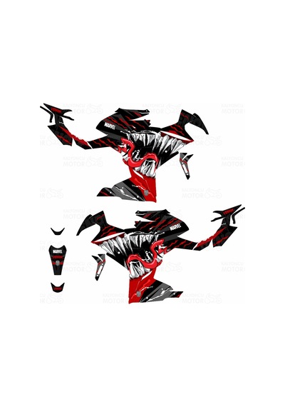 Cf Moto 250 Sr Venom Design Siyah Kırmızı Beyaz Sticker Set - Motor Kaplama