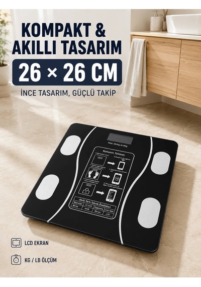 Lb 180 Kg Akıllı Cam Tartı Bluetooth Vücut Yağ Kas Su Ve Bmı Ölçüm Destekli Baskül