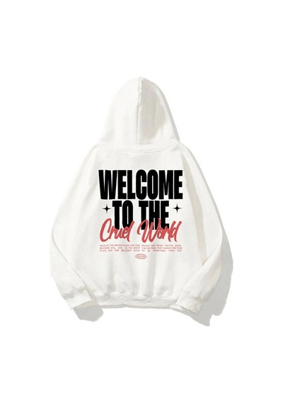 Startmore Unisex Cruel World Sweatshirt Hoodie Beyaz Beyaz