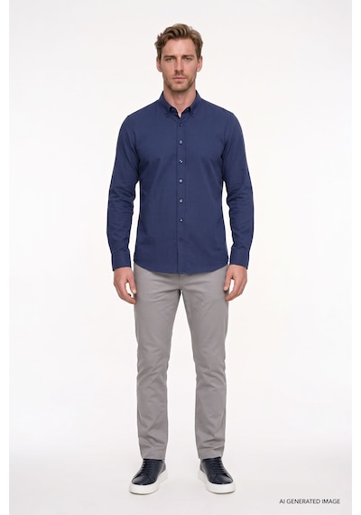 AC&Co / Altınyıldız Classics Erkek LACI Tailored Slim Fit Dar Kesim Düğmeli Yaka %100 Pamuk Gömlek Lacivert