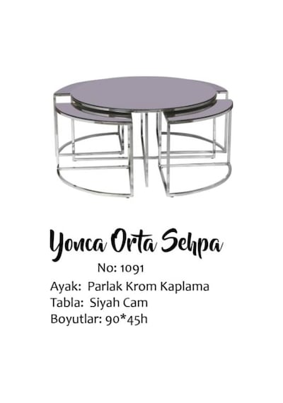 Brc Yonca Zigon-Orta Sehpa1091 Düz Siyah Temper Cam Metal Transmi