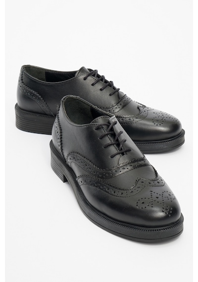 Luvishoes Avra Siyah Cilt Hakiki Deri Kadın Oxford Ayakkabı Siyah