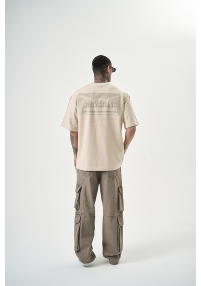 Respire Erkek Da Vinci Baskılı Oversize T-shirt Bej