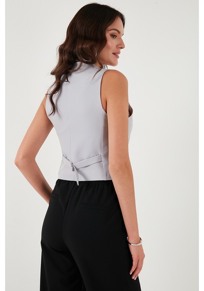 Lela Fitted Fit Düğmeli V Yaka Düğmeli Bayan Yelek 6696796 Açık Gri