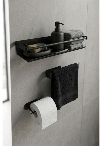 Zift Unique Yapışkanlı Banyo Aksesuar Seti , Paslanmaz Çelik Tuvalet Banyo Havlu Askısı , Raf , Stand Siyah
