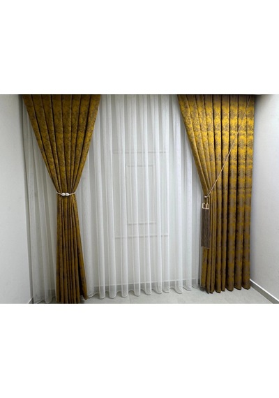 Nivemeshome İstanbul Hardal 1/3 Sık Pileli Fon Perde Apm Hardal