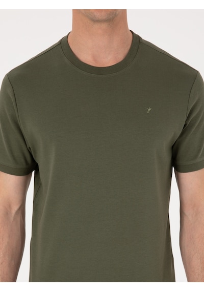 Haki Regular Fit %100 Pamuk Bisiklet Yaka Basic T-shirt Yeşil
