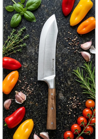 Wood Serisi Ceviz Sap Mutfak Şef Bıçağı Et Ekmek Sebze Salata Şef Bıçak Lzg-101x