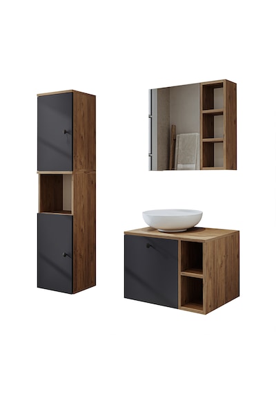 Lavabolu Mdf 65 Cm Lotus Çekmeceli Banyo Dolabı + Aynalı Üst Dlp Atlantik Çam - Antrasit Lavabolu Mdf 65 Cm Lotus Çekmeceli Banyo Dolabı + Aynalı Üst Dlp Atlantik Çam - Antrasit