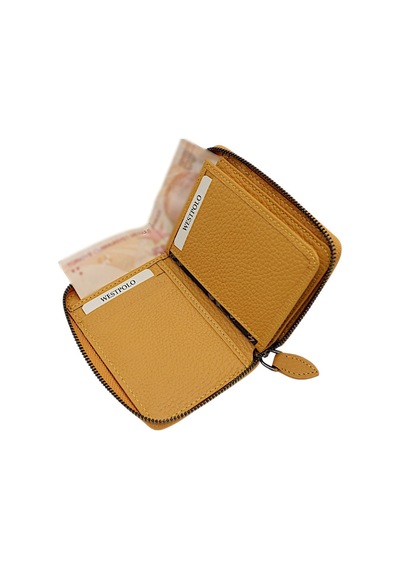 Westpolo Hakiki Deri Kağıt Para Ve Bol Kart Bölmeli Fermuarlı Unisex Cüzdan - Hardal Hardal