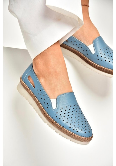 Fox Shoes P555501103 Mavi Hakiki Deri Kadın Ayakkabı Mavi-hakiki Deri Mavi