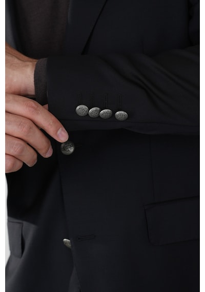 Bisse Comfort Fit Siyah Dokuma Mono Yaka Çift Yırtmaçlı 6 Drop Yün Blazer Erkek Ceket Pck24knos001 D99 Siyah