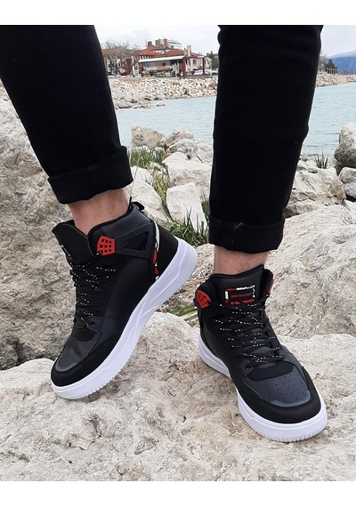 Dunlop 2238 Siyah-Kırmızı, Fuspetli Ortapedik Boğazlı Basket Spor Ayakkabı AYKSAYAK-000492