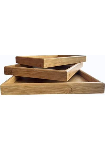 Doğal Bambu Sunum Tepsisi Seti, İç İçe Geçebilir Dikdörtgen Servis Tepsisi, 3'lü Set, 40x30, 35x25, 30x20 Cm Diğer
