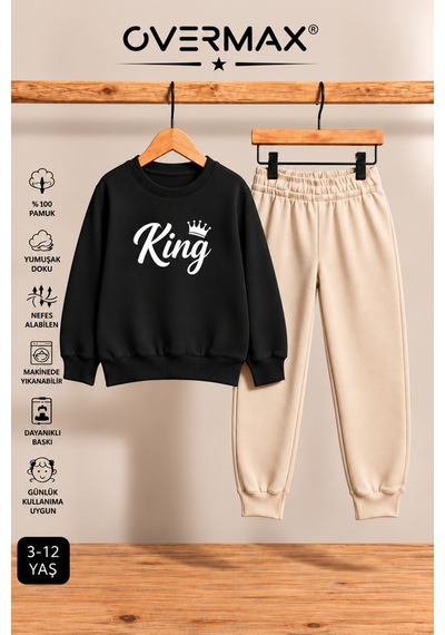 Overmax King Baskılı Çocuk Eşofman Takımı Kapüşonsuz Sweatshirt & Eşofman Altı Siyah-bej - 921711866 Siyah-bej Overmax King Baskılı Çocuk Eşofman Takımı Kapüşonsuz Sweatshirt & Eşofman Altı Siyah-bej - 921711866 Siyah-bej