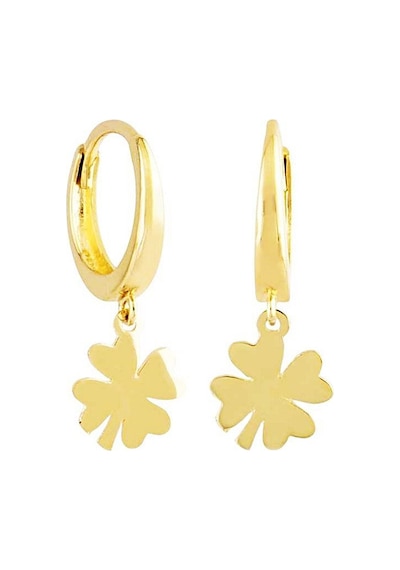 Sembol Gold Yonca Altın Sallantılı Küpe 14k Gold Kalp'li