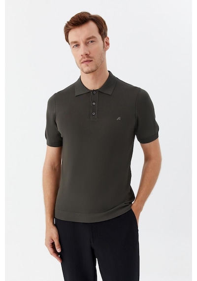 Sabri Özel Erkek Koyu Yeşil Normal Kesim Regular Fit Viskon Dokuma Düğmeli Polo Yaka Tişört