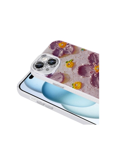 Nourthkiingdom Apple Uyumlu iPhone 14 Kılıf Çiçek Desenli Parlak Taşlı Sert Silikon Nrtk Garden Kapak - Mavi Mavi