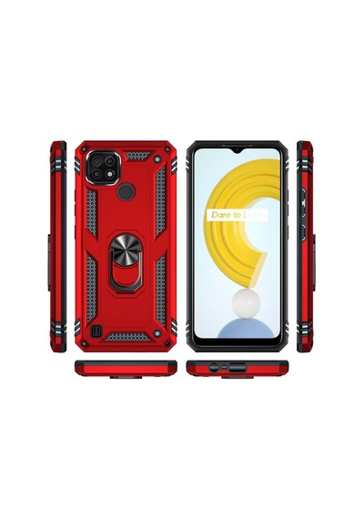 Realme C21 Kılıf Zore Vega Yüzüklü Standlı Zırh Kılıf